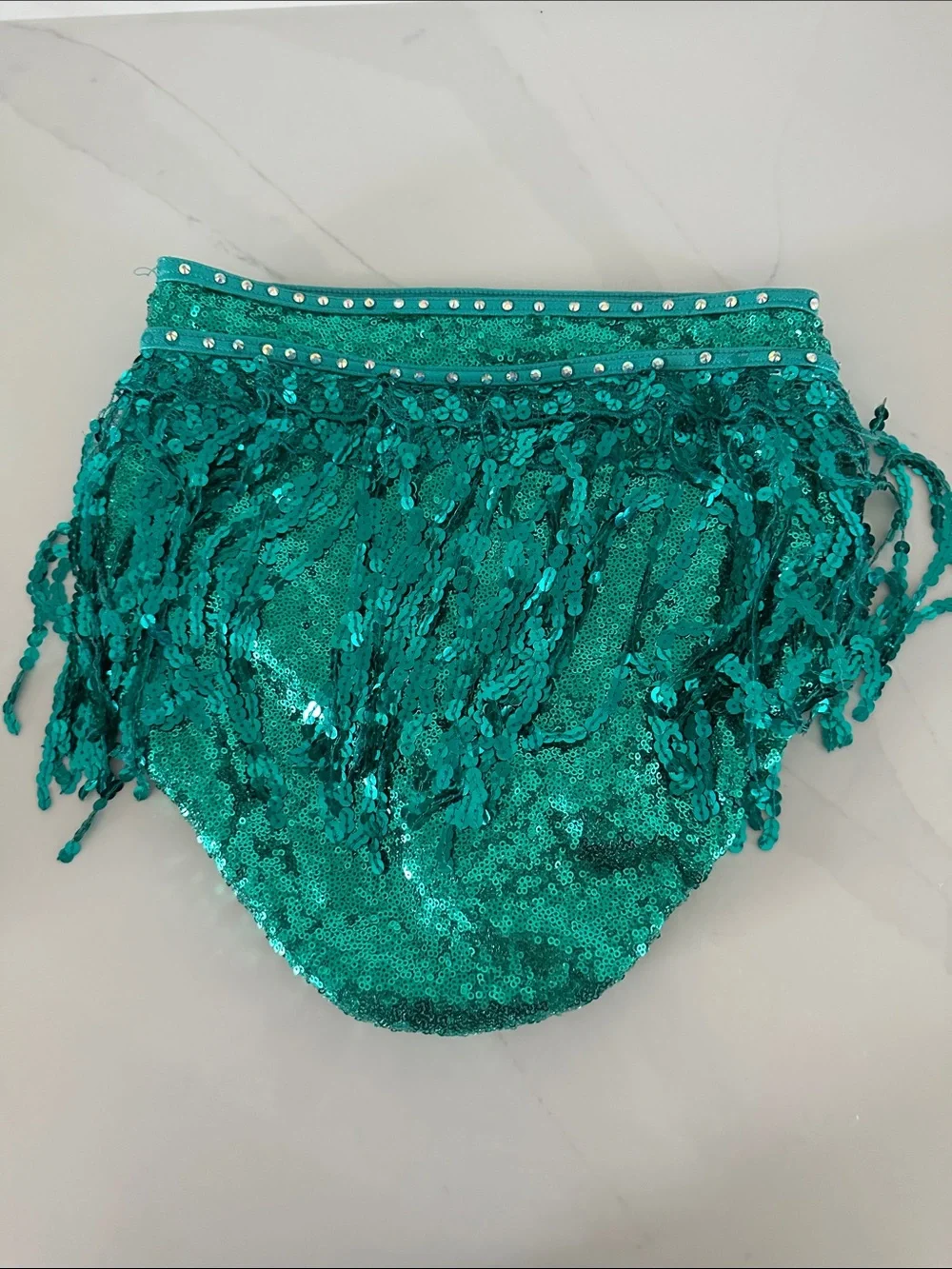 Weissman Emerald Sequin Crop Top & Fringe dance Halloween costume. Sozr youth L